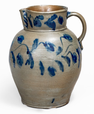 Rare and Fine 3 Gal. Stoneware Pitcher w/ Elaborate Floral Decoration att. Henry Glazier, Huntingdon, PA