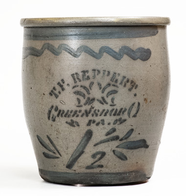 1 1/2 Gal. T. F. REPPERT / GREENSBORO, PA Stoneware Cream Jar