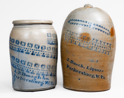 Lot of Two: Rare Pieces of Cobalt-Stenciled West Virginia Stoneware