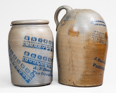 Lot of Two: Rare Pieces of Cobalt-Stenciled West Virginia Stoneware