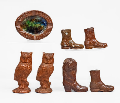 Lot of Seven: Ohio Sewer Tile incl. Ashtray, Owls, and Boots