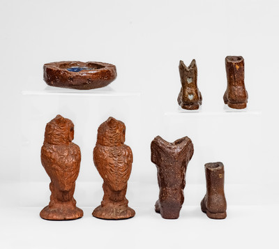 Lot of Seven: Ohio Sewer Tile incl. Ashtray, Owls, and Boots