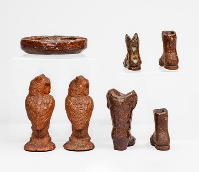 Lot of Seven: Ohio Sewer Tile incl. Ashtray, Owls, and Boots