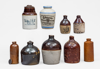 Lot of Nine: Miniature Stoneware incl. Horseradish and Mustard Jars