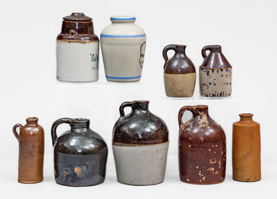 Lot of Nine: Miniature Stoneware incl. Horseradish and Mustard Jars