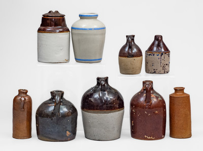 Lot of Nine: Miniature Stoneware incl. Horseradish and Mustard Jars