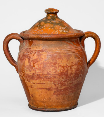 Rare Randolph County, North Carolina Redware Jar w/ Lid, probably Dicks Family