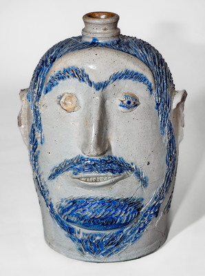 Highly Important Baltimore Stoneware Face Jug w/ Incised Fish and Bird Motifs, attrib. David Parr, Jr, c1835
