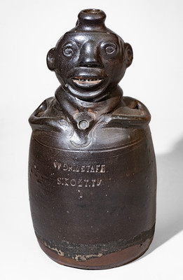 Highly Important William Grindstaff, Knoxville, Tennessee Stoneware Figural Jug