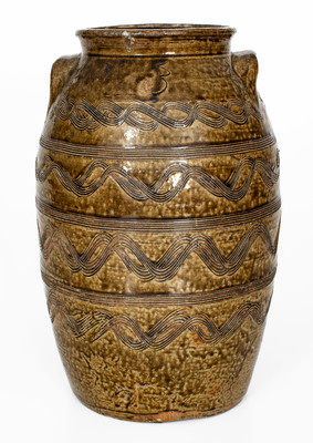 Exceptional attrib. Jacob Eichelberger, Talladega Co, AL Stoneware Jar w/ Profuse Incised Decoration