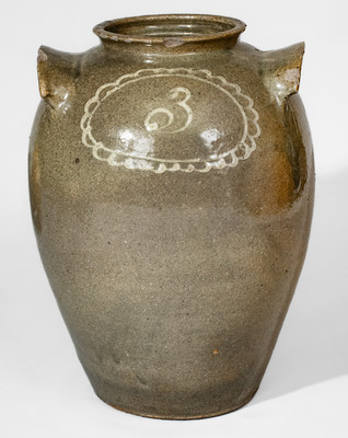 Attrib. Thomas Chandler, Edgefield District, SC Stoneware Jar w/ Kaolin-Slip Floral Decoration