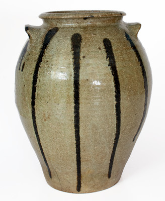 Rare Four-Gallon Alkaline-Glazed Stoneware Jar w/ Elaborate Iron Slip Decoration, probably Upstate SC