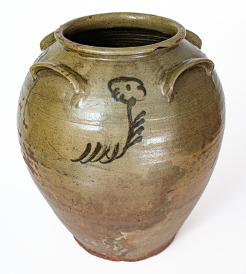 Exceptional attrib. Thomas Chandler, Edgefield District, SC Four-Handled Stoneware Jar