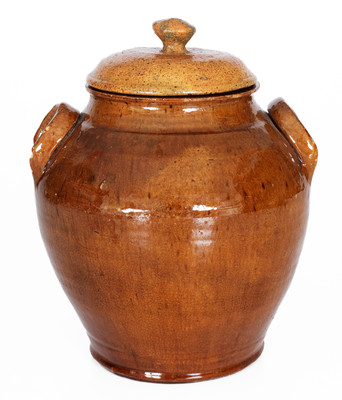 Exceedingly Rare and Important WHM (William Henry Mottern, Carter County, TN) Redware Jar w/ Lid