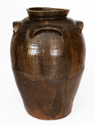 Rare Catawba Valley, North Carolina Four-Handled Alkaline-Glazed Stoneware Jar