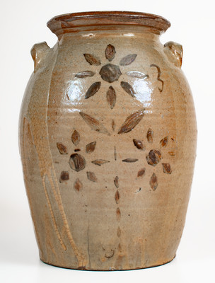 Fine attrib. Whelchel Family, Gaffney, SC Area Stoneware Jar w/ Iron-Slip Floral Decoration