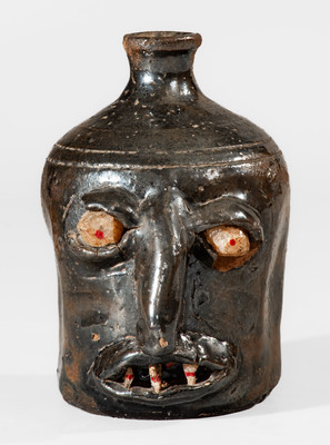 Rare and Important Stoneware Face Jug w/ Quartz Eyes and Teeth, attrib. Meaders Family, probably Cheever