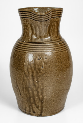 Rare DS (Daniel Seagle, Vale, North Carolina) Alkaline-Glazed Stoneware Pitcher