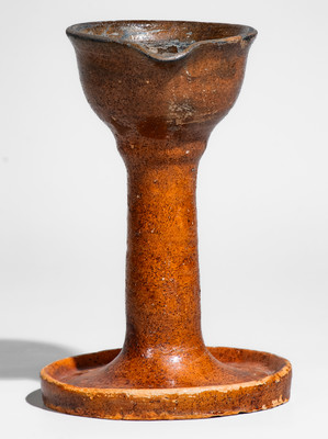 Very Rare Greene County, Tennessee Redware Grease Lamp, c1840-1880