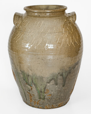 Unusual Stoneware Jar w/ Kaolin Slip Decoration, attrib. Thomas Chandler Pottery, Edgefield District, SC