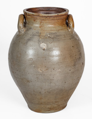 CHARLESTOWN (Frederick Carpenter, Massachusetts) Iron-Decorated Stoneware Jar w/ Impressed Hearts