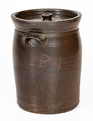 Glazed Stoneware Jar w/ Lid, Inscribed 