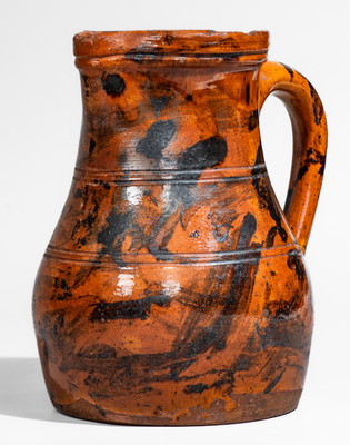 Outstanding Eastern Tennessee Redware Pitcher w/ Manganese Slash Decoration