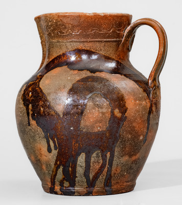 Extremely Rare C A HAUN & CO Redware Pitcher, Christopher Alexander Haun, Greene County, TN