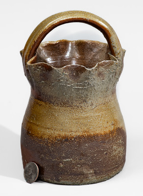 Middle Tennessee Stoneware Basket w/ Brown Slip Decoration, late 19th or early 20th century