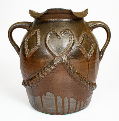 Exceptional attrib. Hedgecough Pottery, Putnam County, TN Stoneware Jar w/ Applied Decoration