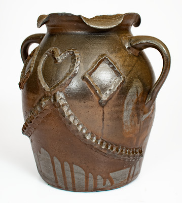 Exceptional attrib. Hedgecough Pottery, Putnam County, TN Stoneware Jar w/ Applied Decoration