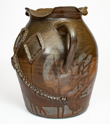 Exceptional attrib. Hedgecough Pottery, Putnam County, TN Stoneware Jar w/ Applied Decoration