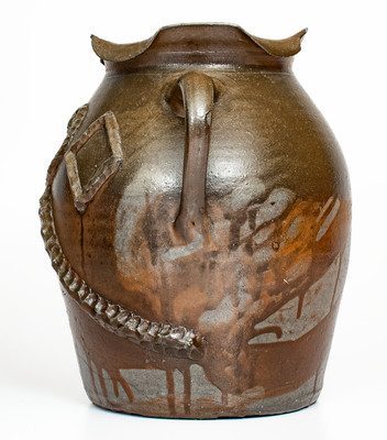 Exceptional attrib. Hedgecough Pottery, Putnam County, TN Stoneware Jar w/ Applied Decoration