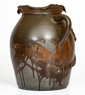 Exceptional attrib. Hedgecough Pottery, Putnam County, TN Stoneware Jar w/ Applied Decoration