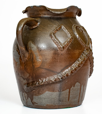 Exceptional attrib. Hedgecough Pottery, Putnam County, TN Stoneware Jar w/ Applied Decoration