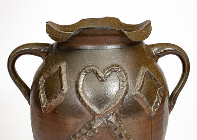 Exceptional attrib. Hedgecough Pottery, Putnam County, TN Stoneware Jar w/ Applied Decoration