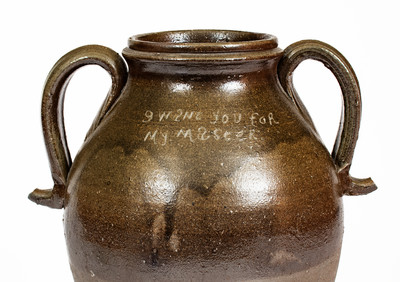 Exceptional "GW Dunn / Pumpkin Center," Putnam County, TN Stoneware Vase: "I Want You for My Master"