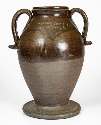 Exceptional "GW Dunn / Pumpkin Center," Putnam County, TN Stoneware Vase: "I Want You for My Master"