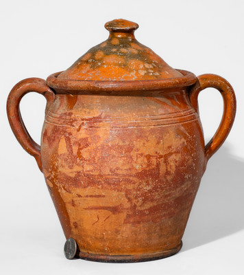 Rare Randolph County, North Carolina Redware Jar w/ Lid, probably Dicks Family