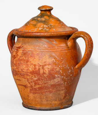Rare Randolph County, North Carolina Redware Jar w/ Lid, probably Dicks Family