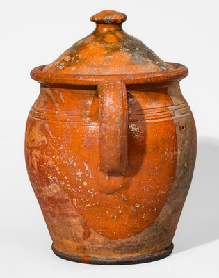 Rare Randolph County, North Carolina Redware Jar w/ Lid, probably Dicks Family