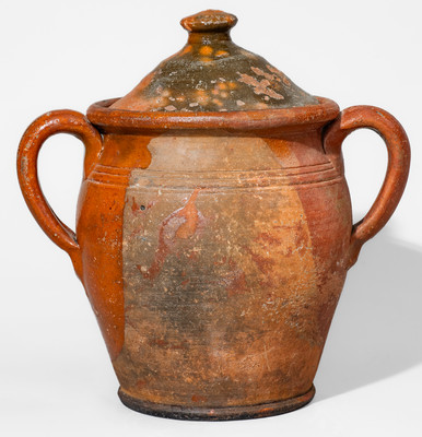 Rare Randolph County, North Carolina Redware Jar w/ Lid, probably Dicks Family