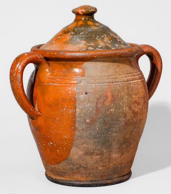 Rare Randolph County, North Carolina Redware Jar w/ Lid, probably Dicks Family