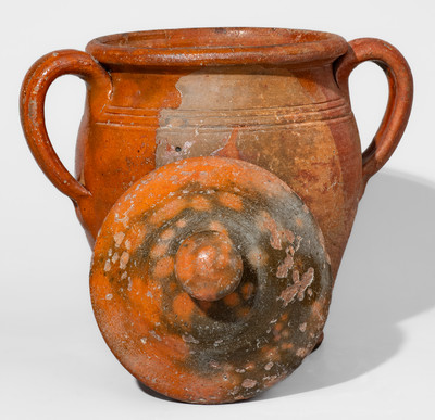 Rare Randolph County, North Carolina Redware Jar w/ Lid, probably Dicks Family