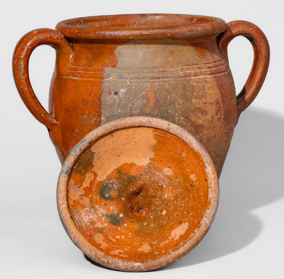 Rare Randolph County, North Carolina Redware Jar w/ Lid, probably Dicks Family