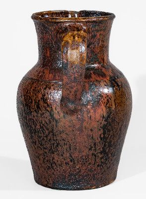 Fine Texas Stoneware Pitcher w/ Iron Slip Decoration, probably Jefferson S. Nash Pottery, c1850-60