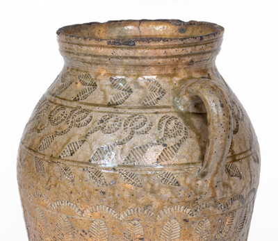 Exceptional Alabama (probably Perry Co) Open-Handled Stoneware Jar w/ Profuse Impressed Decoration