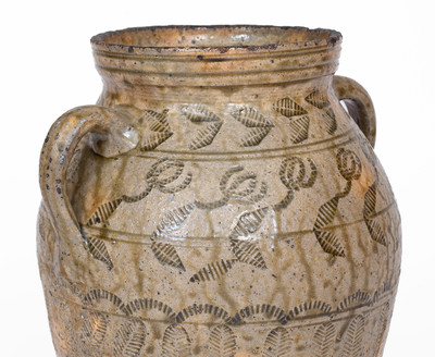 Exceptional Alabama (probably Perry Co) Open-Handled Stoneware Jar w/ Profuse Impressed Decoration