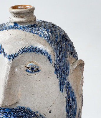 Highly Important Baltimore Stoneware Face Jug w/ Incised Fish and Bird Motifs, attrib. David Parr, Jr, c1835