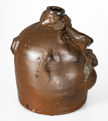 Very Rare Georgia Stoneware Face Jug w/ Applied Lizard, late 19th century